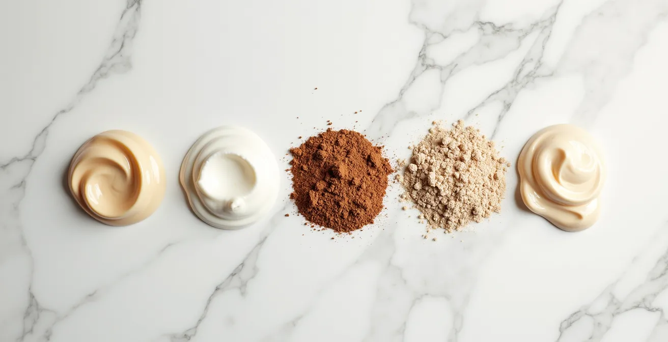 Vue macro sur des textures de produits capillaires véganes