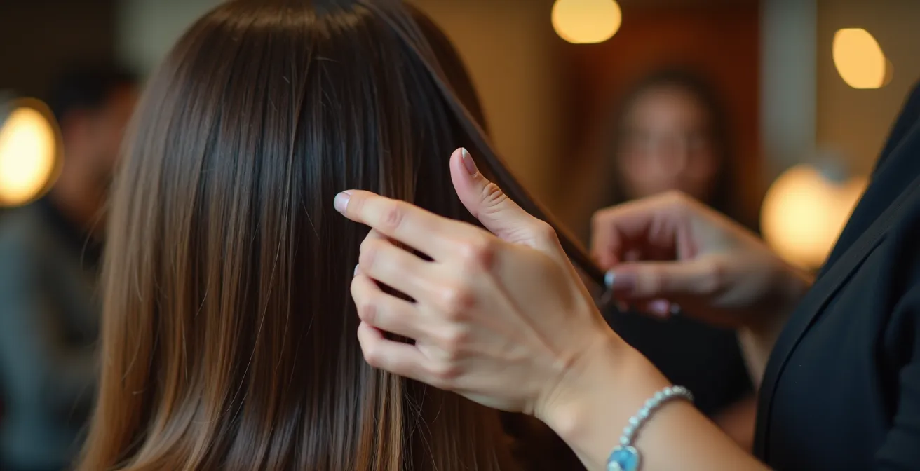 Gros plan sur les mains d'un coiffeur travaillant des cheveux avec des produits naturels