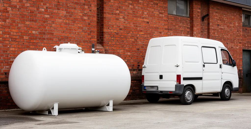 Citerne de gaz propane installée dans la cour d'une entreprise artisanale